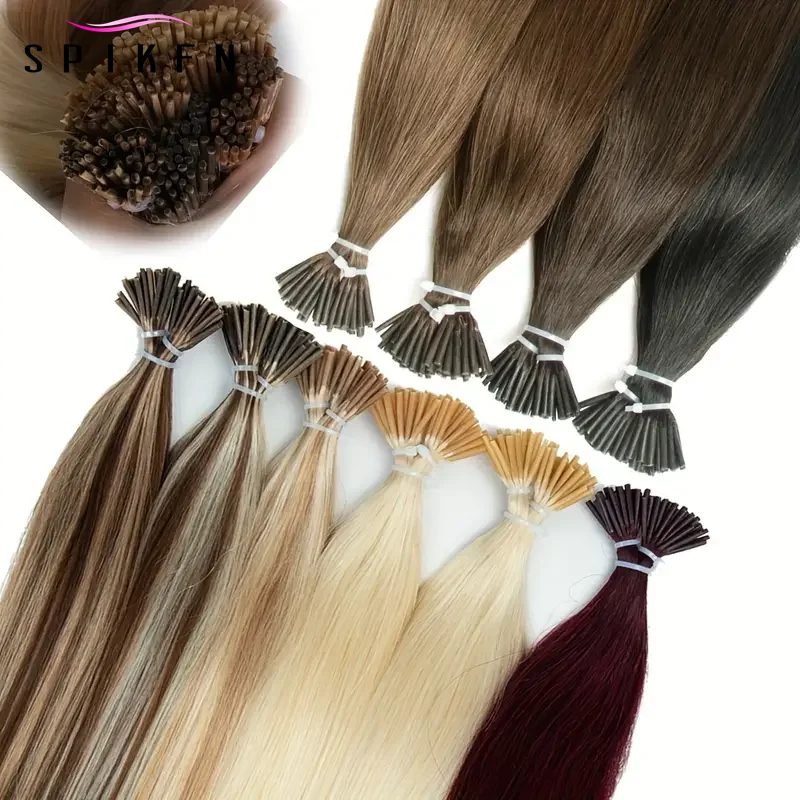 

SPIKFN Stick I Tip Human Hair 12-20 Inches Straight Pre Bonded Hair Extensions Natural Black Brown Blonde Itip Hair 9 Colors