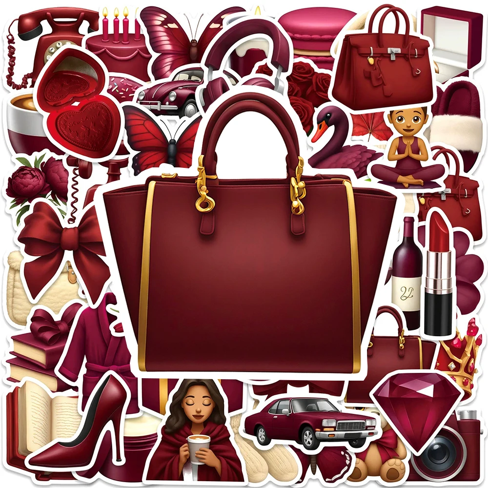 

10/30/50pcs INS Retro Red Aesthetic Stickers Cartoon Graffiti Decals DIY Stationery Phone Luggage Waterproof Decoration Sticker