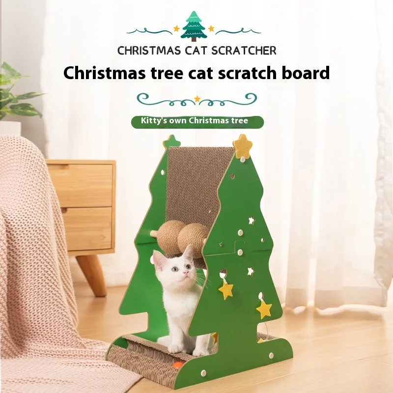 Christmas tree cat climbing frame scratching board cat scratching column wear-resistant corrugated cat scratching ball toy