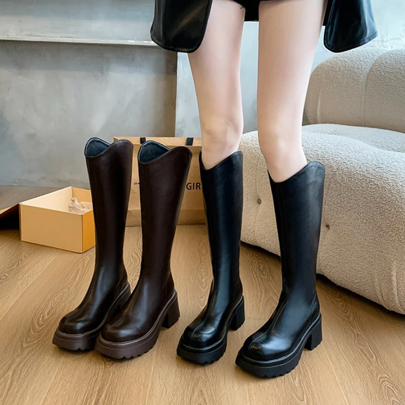 

Winter Fashion Platform Heel Woman Knee High Boots Fashion Height Increase Knight Long Booties