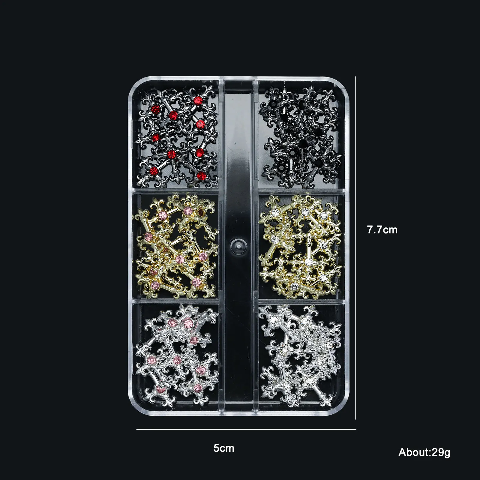 Y2KゴシックパンクメタルスタイルネイルアクセサリーDIYチャームネイルデコレーション3Dクロスネイルアートジルコン埋め込みレトロ合金ラインストーン