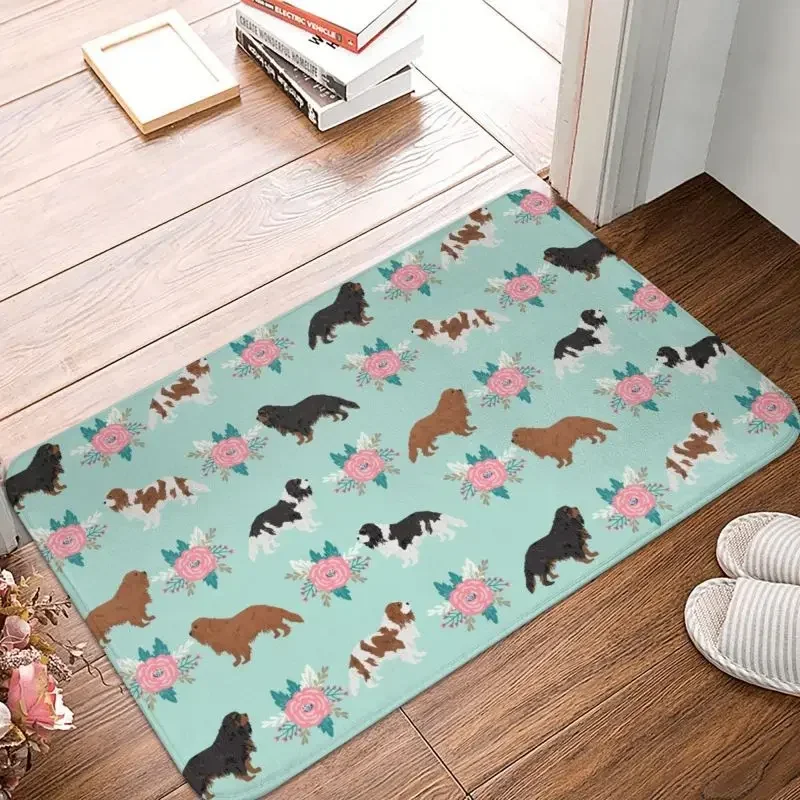 Custom The Cavalier King Charles Spaniel With Flower Doormat Non-Slip Entrance Bathroom Kitchen Floor Door Mat Garage Carpet Rug