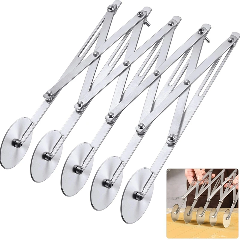 5-Wheel Pastry Cutter Pizza Cutter Multi Wheel Dough Cutters Expandable Pizza Slicer Baking Cutter Roller Pastry Knife