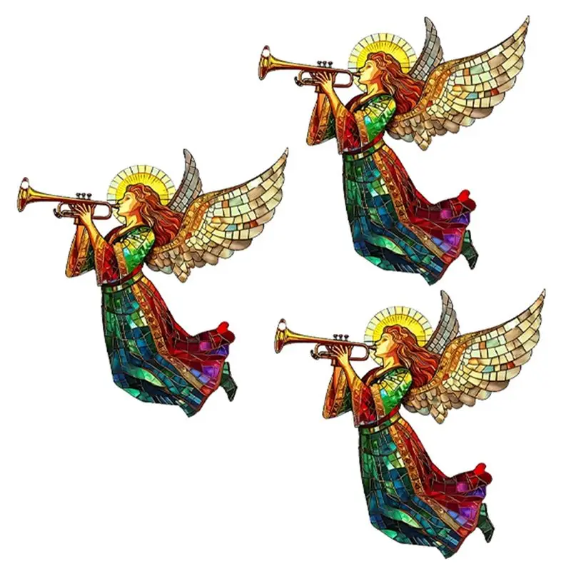 N10R-Christmas Angel Sun Catcher, Stained Glass Window Hanging Acrylic Disc Pendant Christma Gift