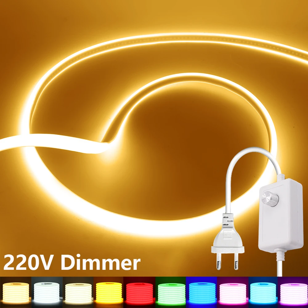 عكس الضوء 220 فولت COB مصباح ليد مع باهتة الاتحاد الأوروبي التوصيل النيون قطاع 288 المصابيح/م IP67 مقاوم للماء حديقة غرفة المنزل بار الإضاءة مصباح مرن