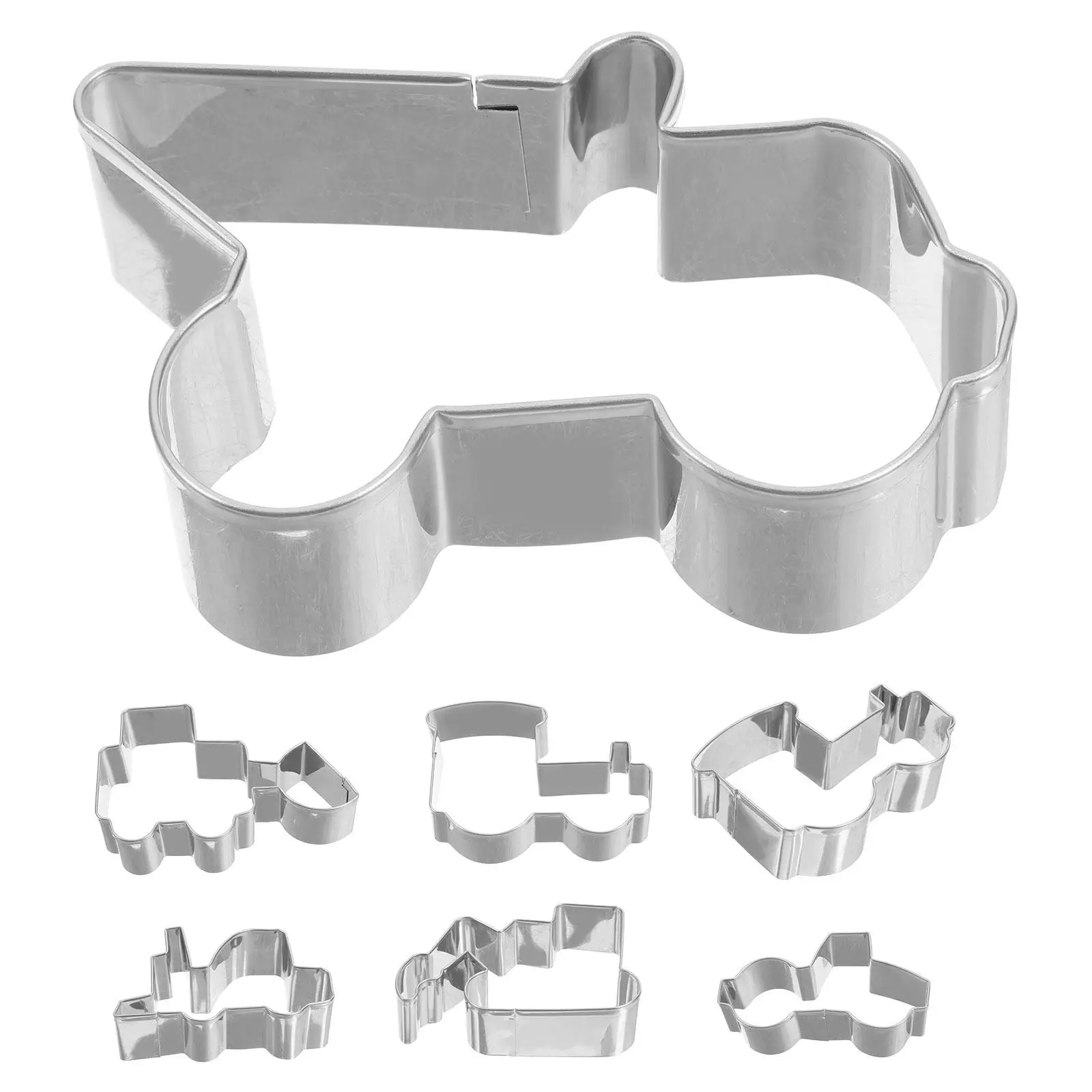 7Pcs Construction Vehicle Cookie Cutter Set Stainless Steel Baking Mold Forklift Dump Truck Excavator Tractor Party Baking
