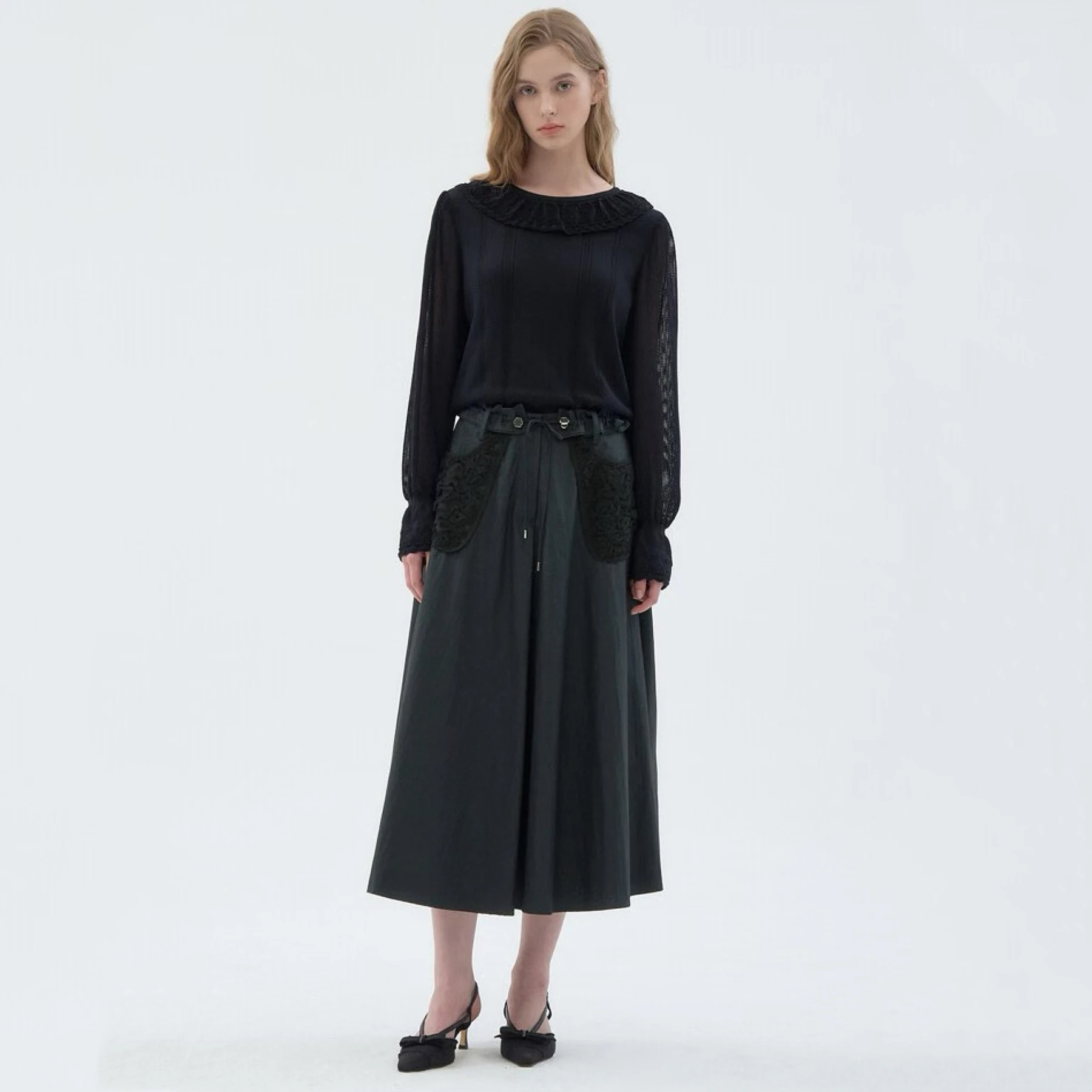 

Вязаный свитер с кружевной отделкой и круглым вырезом, ажурный дизайн, элегантный, удобный для повседневной носки, свободный крой, топ с длинными рукавами