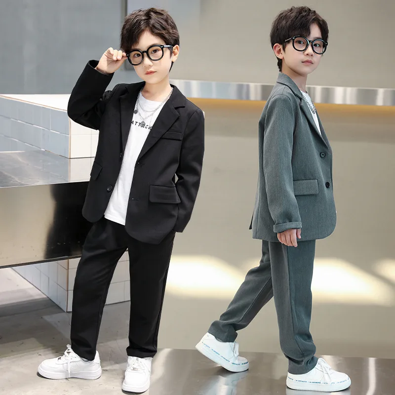 

Suits for Teen Kids Spring Autumn Long Sleeve Casual Blazer Jacket Trouser 2pcs School Uniform Boys Clothes Set Children Cosutme