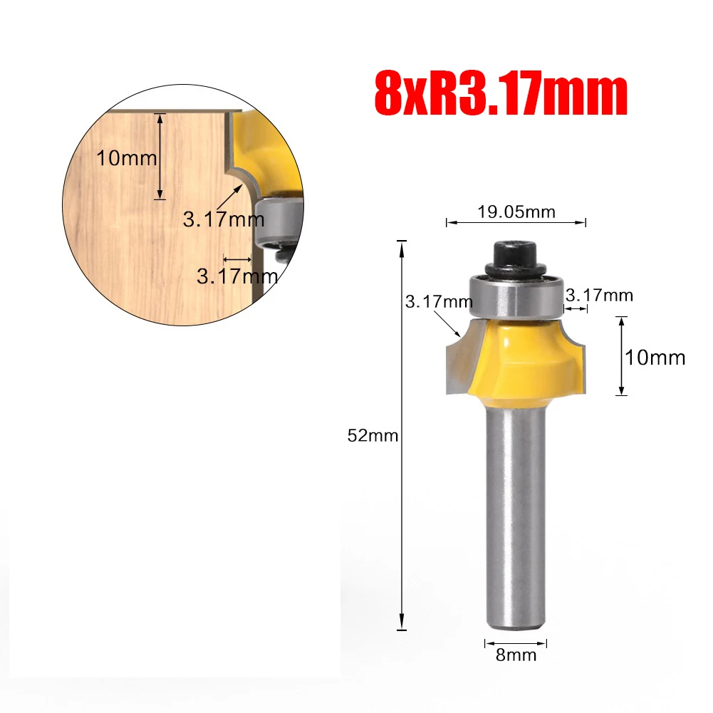 

8mm Corner Round Over Router Bit For Wood Woodworking Tool Milling Cutter Power Tool Accessories Tungsten Carbide With Bearing