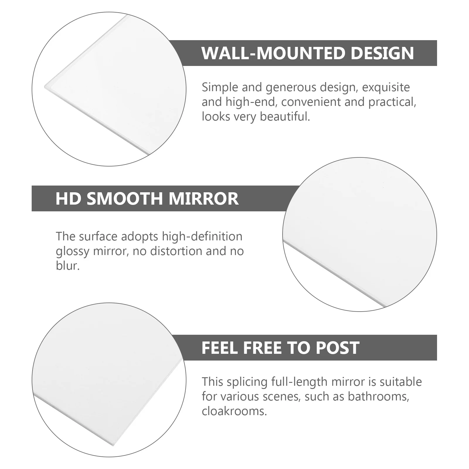 

1Set Self-Adhesive Wall-Mounted Mirror Splicing Full-Length Mirror for Bedroom Living Room Makeup Decor