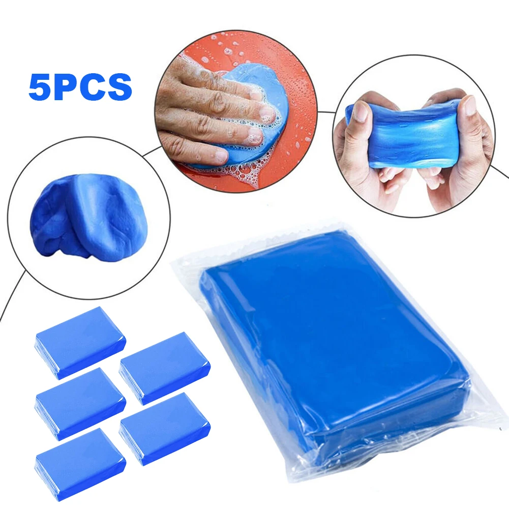5Pcs Blue Car Wash Cleaner Rubber Sludge Mud Auto Remove Magic Cleaning Mud Car Cleaning Clay Bar Auto Detailing Cleaner Tool