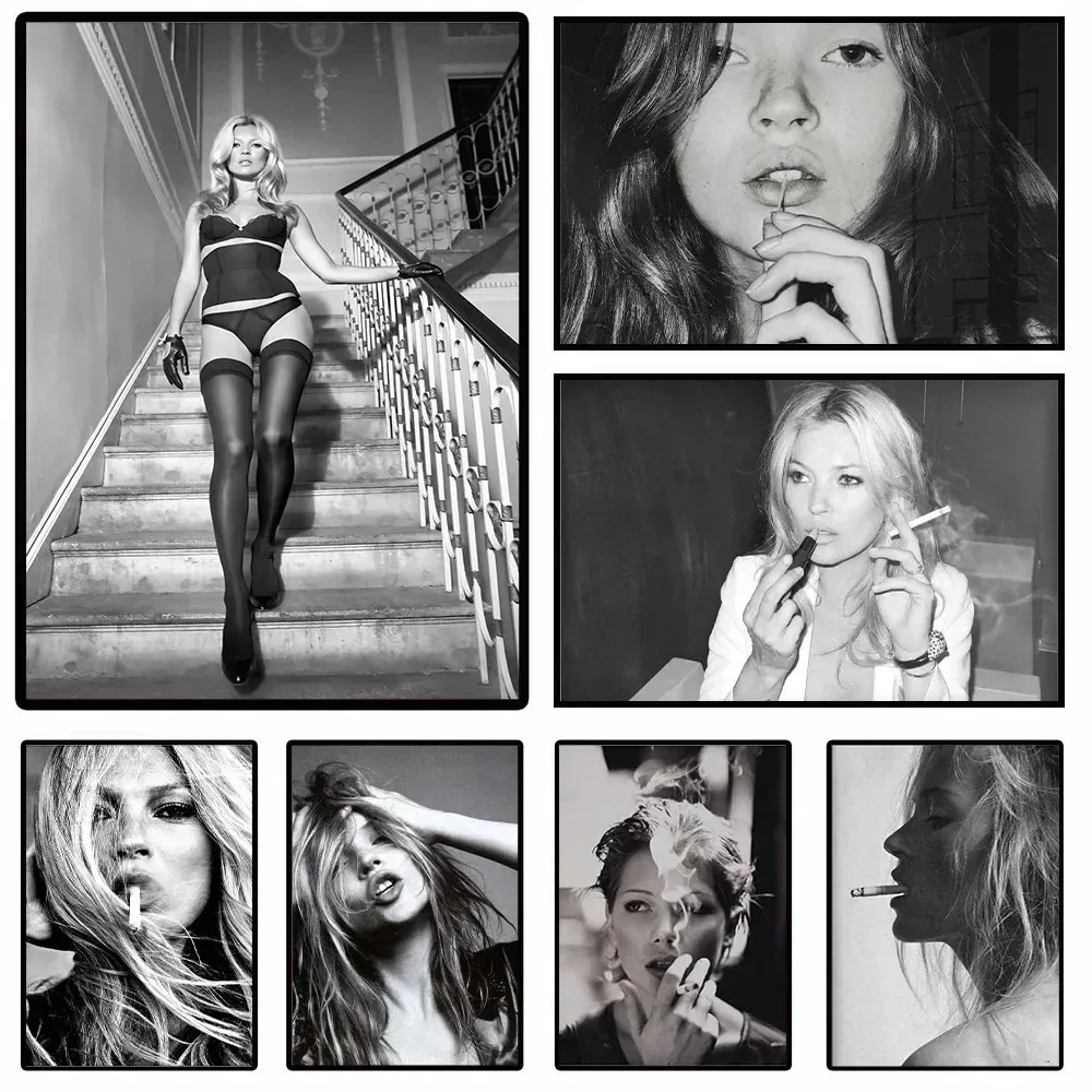 Star Model Kate Moss Poster Figure Portrait Print Modern Black And White Celebrity Wall Art Canvas Painting Room Home Decor