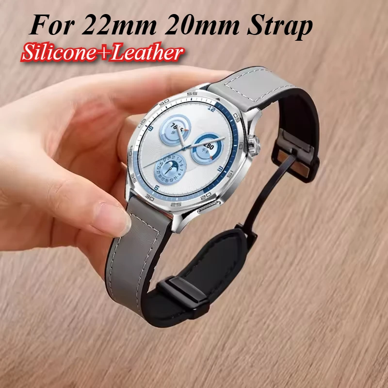 22 مللي متر 20 مللي متر سيليكون + حزام من الجلد لساعة هواوي GT5-4-3-2/GT5 Pro 46 مللي متر مشبك مغناطيسي معصمه لساعة شاومي S4 S3 S2 S1