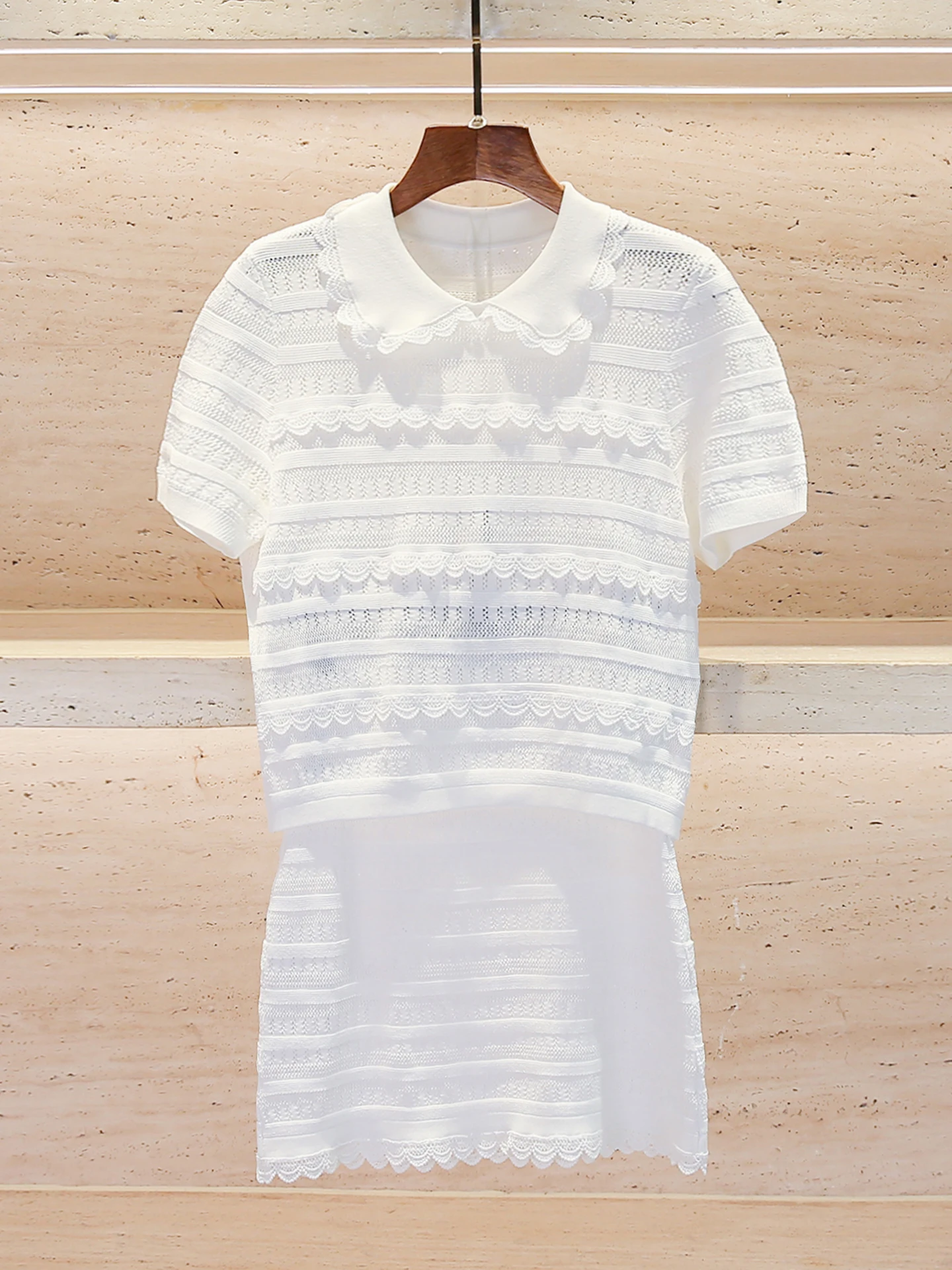 

High-End Knitted T-Shirt Doll Collar Half-Skirt Set Summer Fashion Women's Ensemble Short Sleeve Regular Fit Commute Style Po...