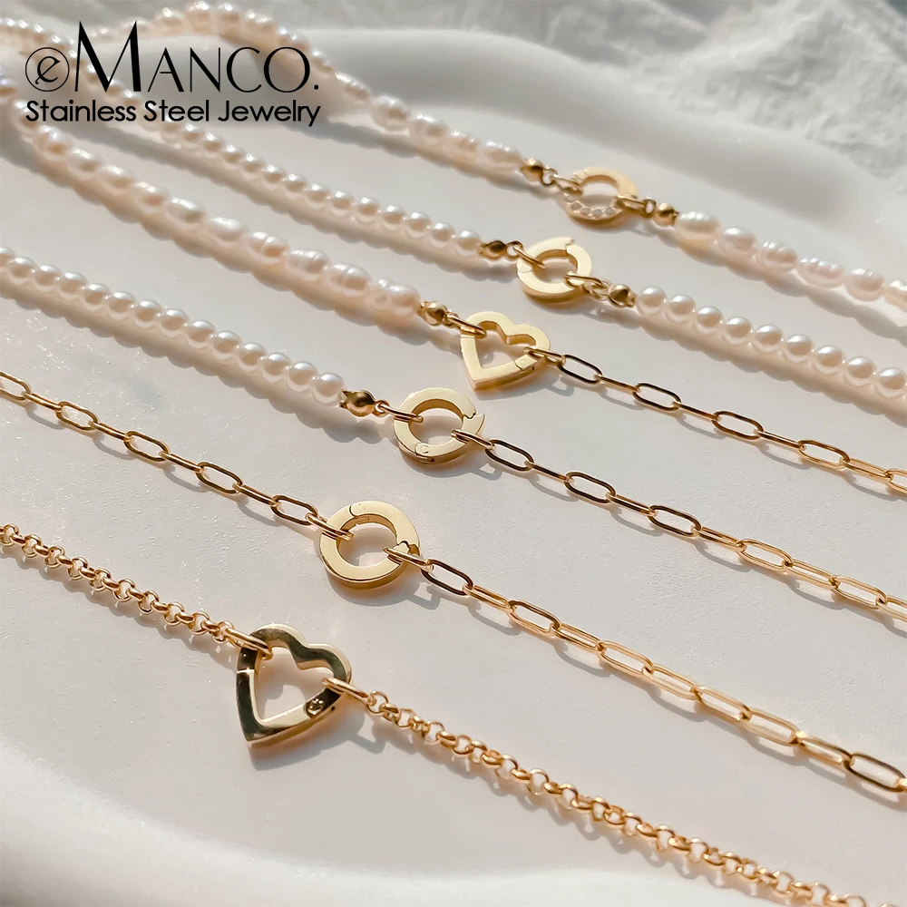eManco Charm Naszyjnik Heart Lock Link Perłowy łańcuszek do ręcznie robionej zawieszki DIY Akcesoria Wodoodporna biżuteria damska ze stali nierdzewnej