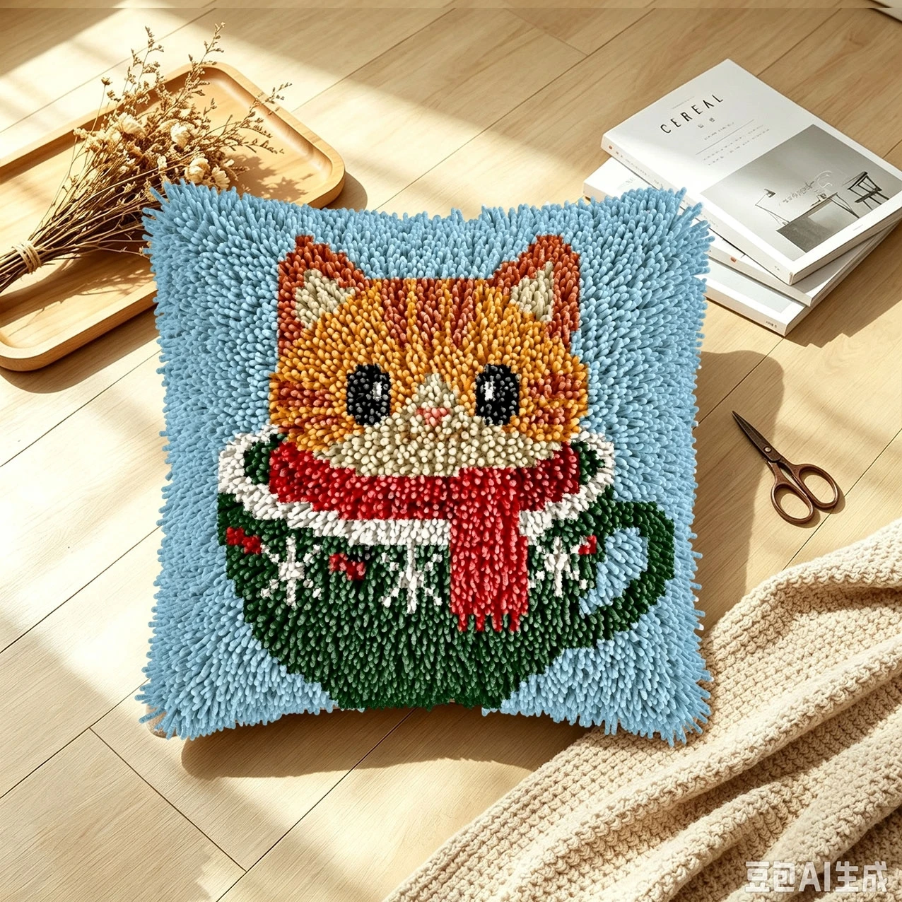 1 Set Weihnachtskissen Orange Katze Knoten-Kissen Häkelset Kissenbezug-Set für Handarbeiten Häkelsets DIY für Anfänger – Detail 2
