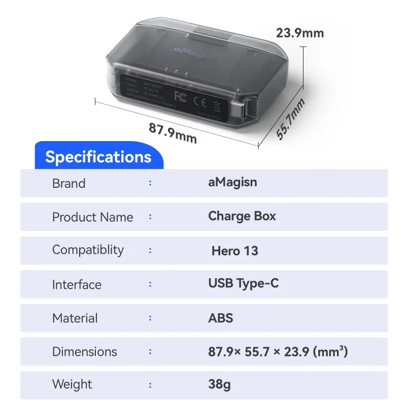aMagisn for GoPro Hero9-13 Fast Charging Battery Case with SD Card Slot and Anti-Static Protection Action Camera Accessories
