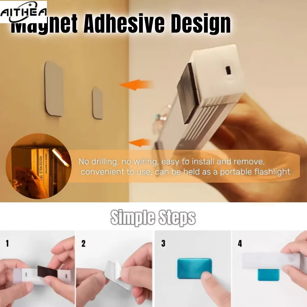 AITHEA Rechargeable Motion Sensor LED Cabinet Light Induction Night Light Portable Bar Lamp for Bedside Wardrobe Closet Aisle image 4