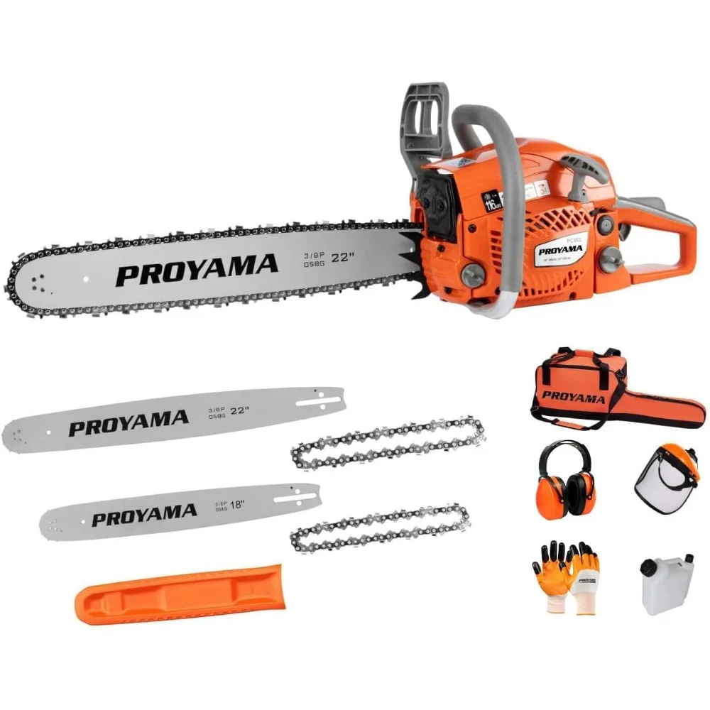 

62CC 2-Cycle Gas Powered Chainsaw, 22 Inch 18 Inch Handheld Cordless Petrol Chain Saw for Tree Wood Cutting