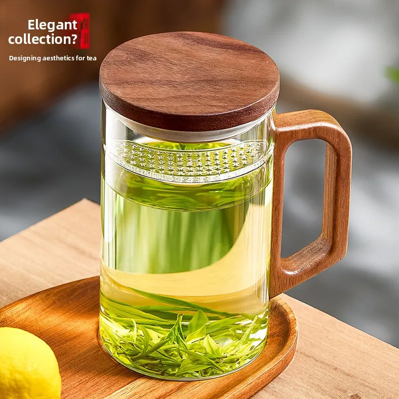 

Yaji Large Capaci Glass Tea Set Drinking Cup Office Use High Temperature Resistant Tea Cup with Lid for Home Use Simple Sle