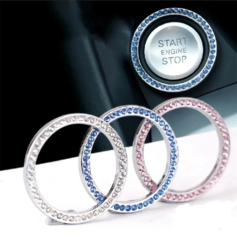 1/2pcs Rhinestone Key Ring Sticker Auto Start Switch Button Decorative Metal Cover Diamond Bling Key Ring Car Decals Accessories