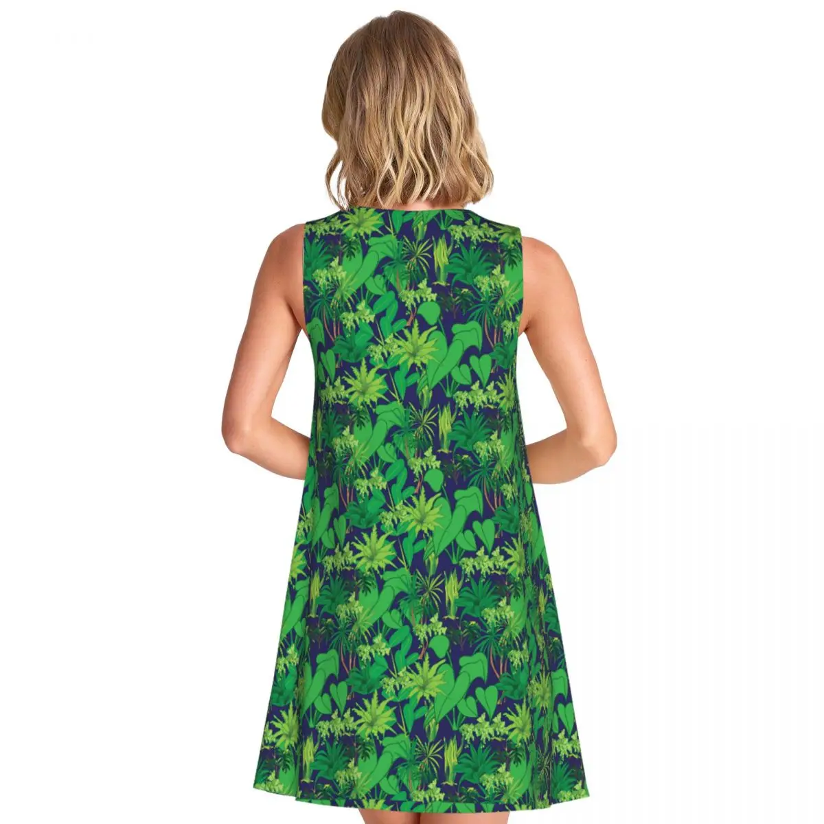 Tropical Plants Dress Green Leaves Print Beach Dresses Summer Aesthetic Oversize Tank Dress Hot Sale Female Pattern Clothes