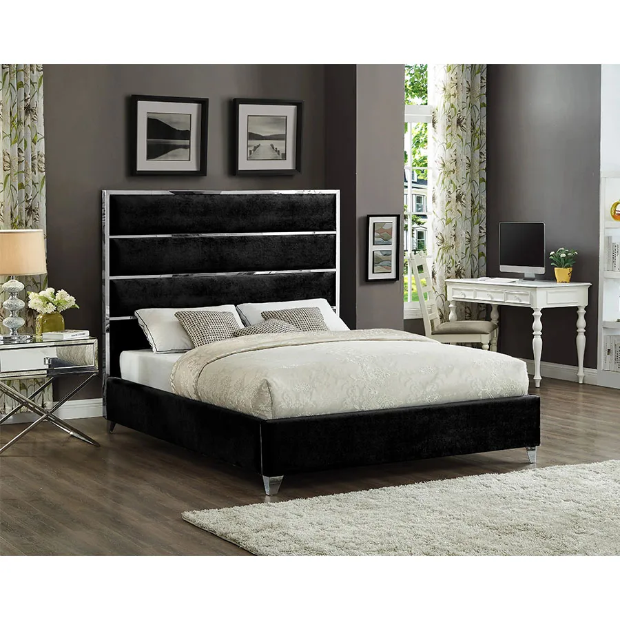 # Latest Bed Design Stainless Steel Headboard Frame Velvet Tufted Hotel Double Queen Bed Frame view 4