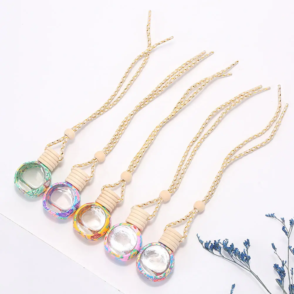 

5Pcs Car Hanging Perfume Bottle Glass Pendant Auto Interior Rearview Mirror Decor Car Aromatherapy Diffuser Bottle Pendant