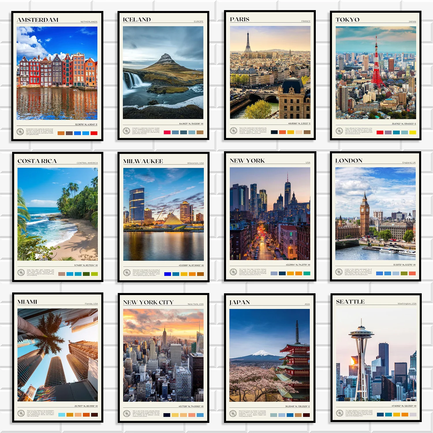 World Famous City & Travel Landscape Canvas Wall Art Set Modern Minimalist Travel Posters for Living Room Bedroom Home Decor