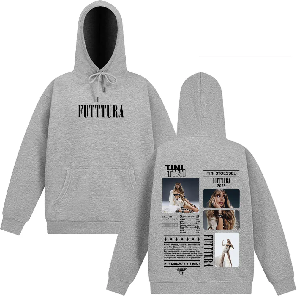 المغني TINI STOESSEL 2025 جولة موضة طباعة هوديي الرجال النساء خمر بلوزات بقلنسوة عادية بأكمام طويلة الراحة البلوز #2