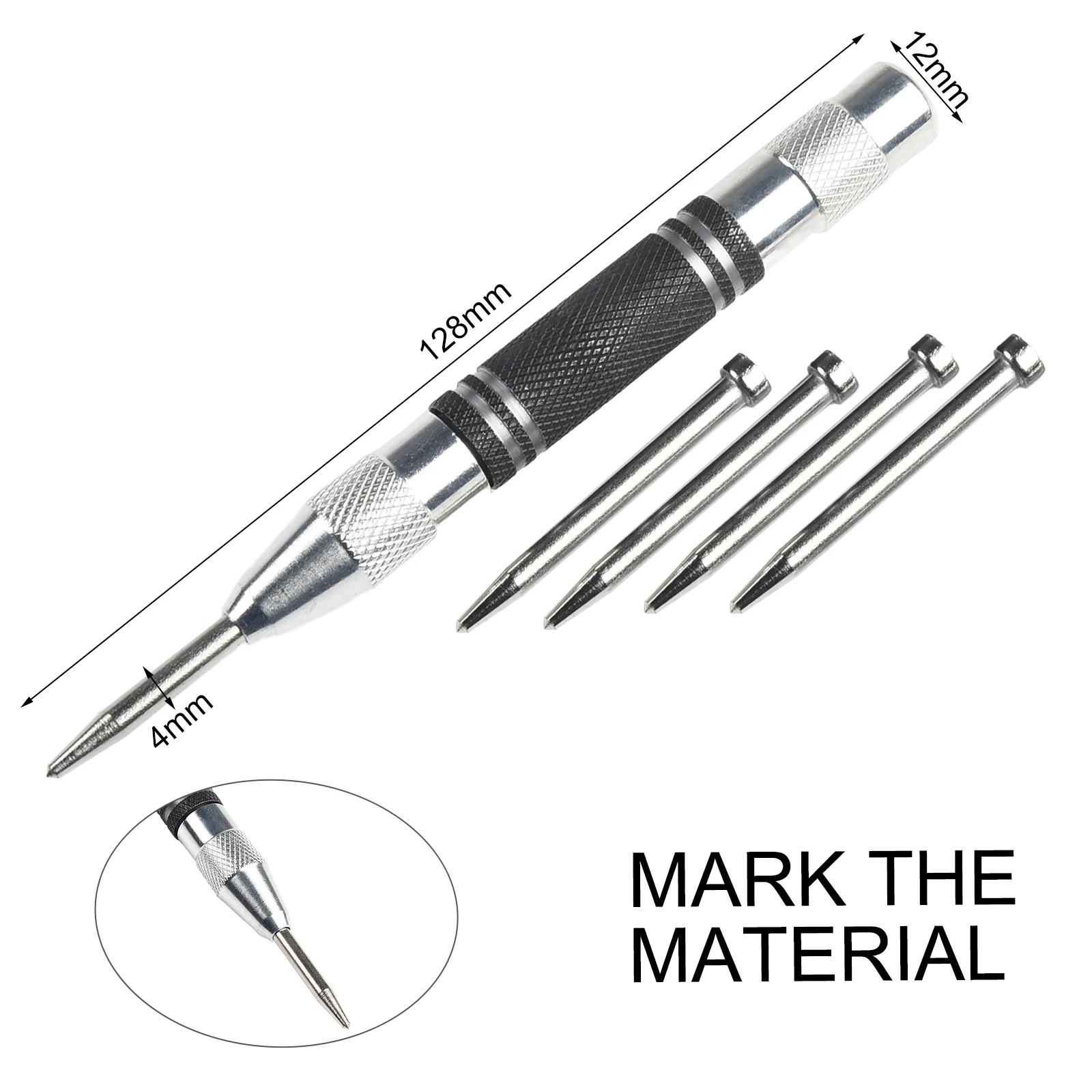 Automatic Centre Punch With Punch Needle Adjustable Spring Pressure Automatic Loaded Metal Drill Tool Pin Impact Marker Woodwork