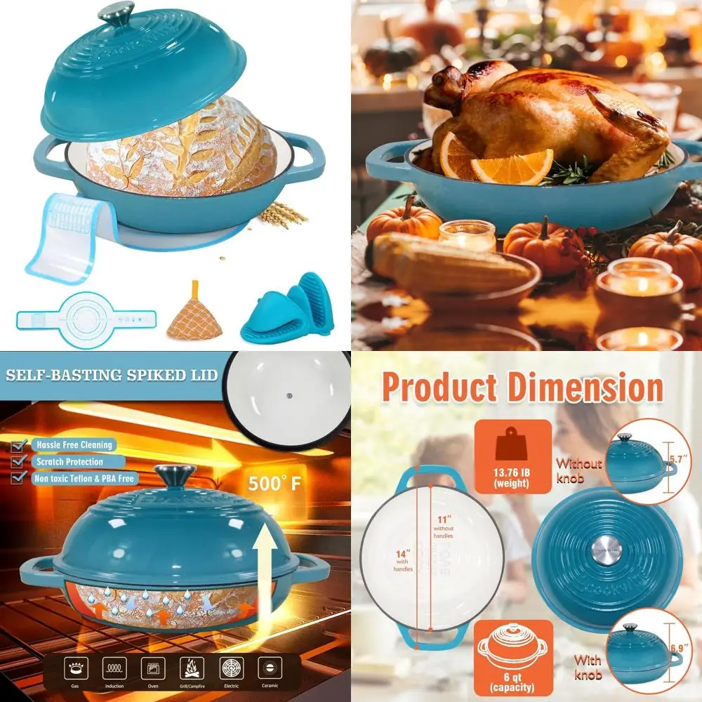 

Эмалированная чугунная жаровня на 6 кварт (11 тиалов) для хлеба и рагу, с крышкой