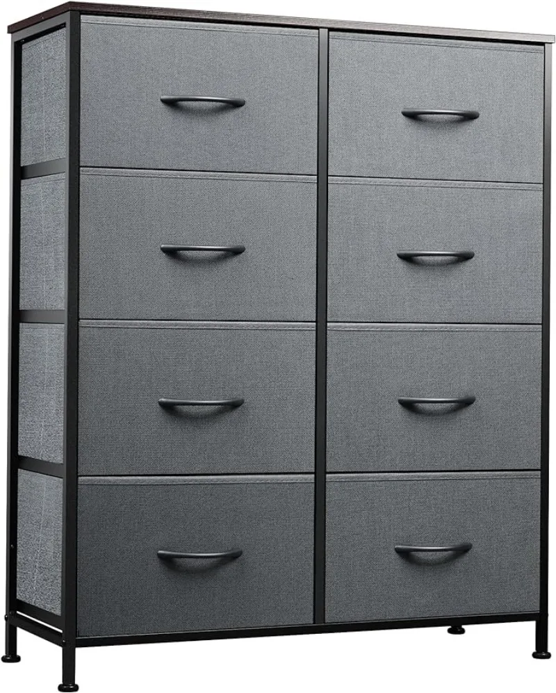 Tall Dresser with 8 Drawers, Storage Tower with Fabric Bins,  Chest of Drawers for Closet, Living Room, Hallway, Dark Gray