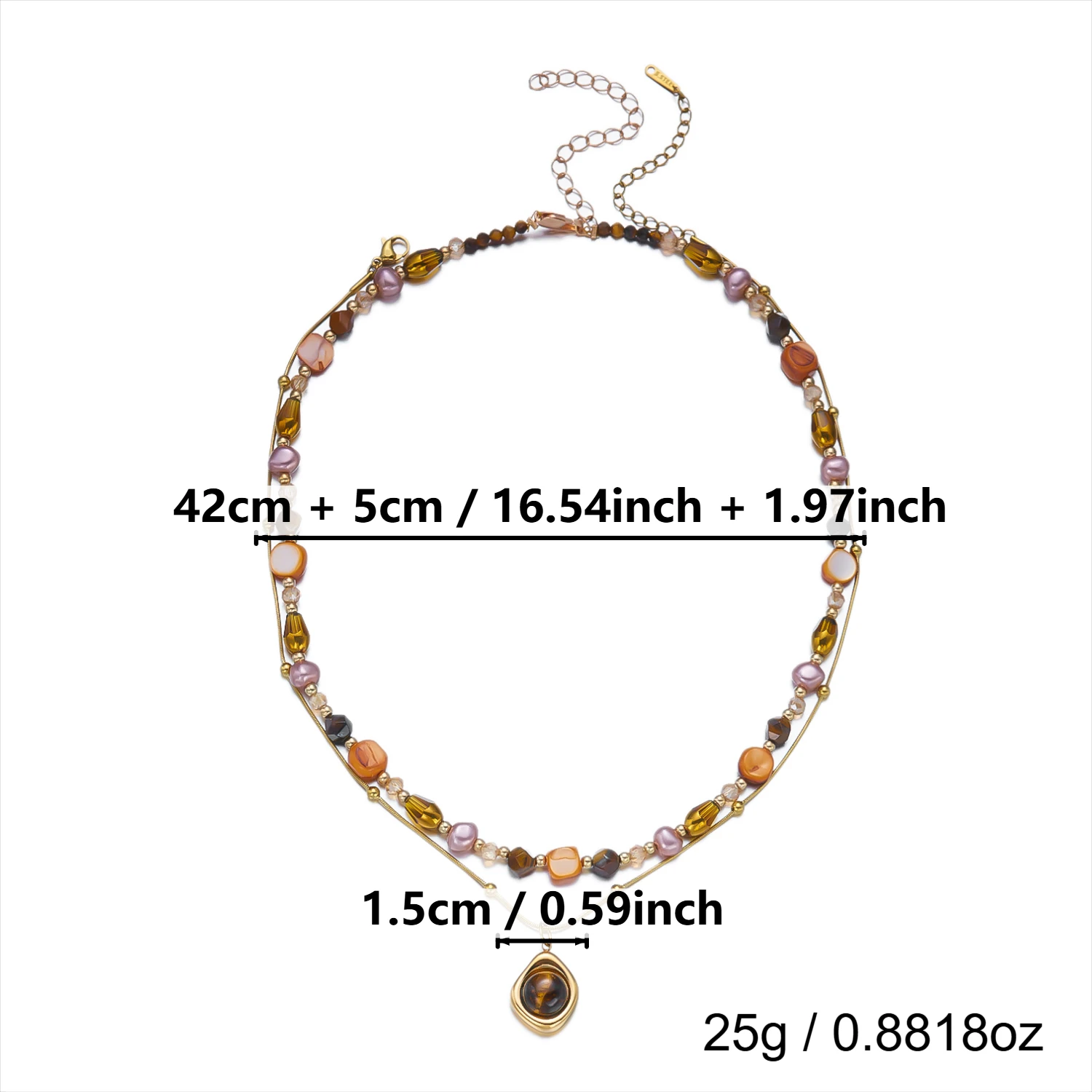 Maillard Tigerauge Edelstahl-Halsketten-Set für Damen, Boho Vintage Naturstein-Perlen Mehrlagige Pullover-Ketten, Party-Schmuck – Detail 8