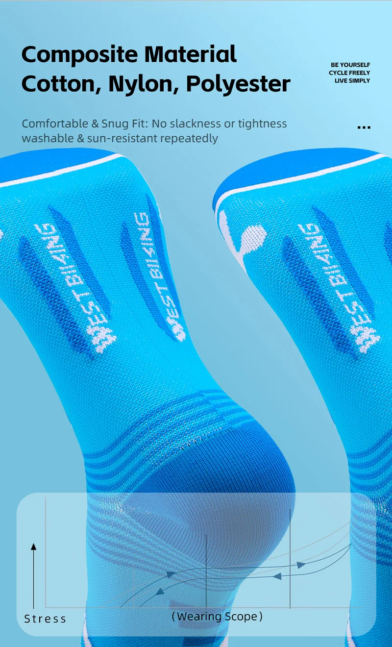 WEST BIKING Fahrradsocken für Männer und Frauen, gestreift, mit Logo, weich, dehnbar, atmungsaktiv, Sportsocken, Lauf- und Fahrradausrüstung, EU 37-44 – Detail 5