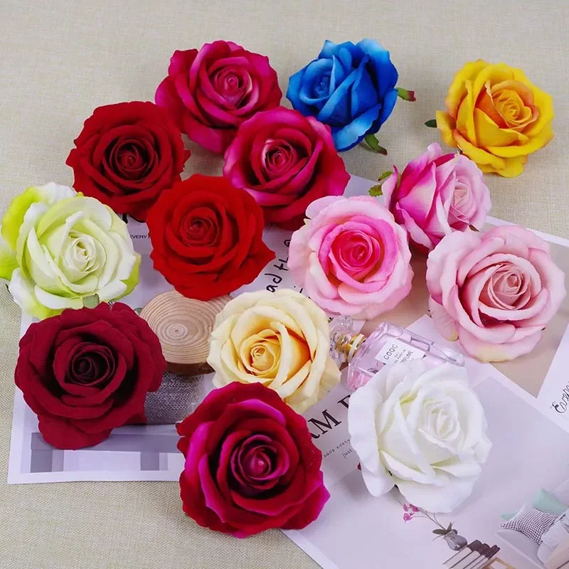 10pcs 10cm simulation velvet rose flower head wedding car Christmas tree 520 floral cake decoration DIY artificial flowers