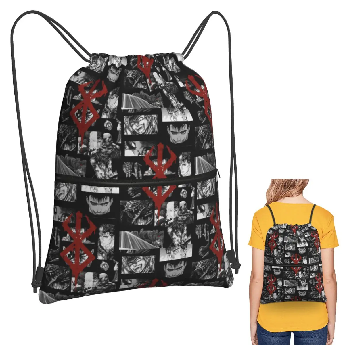 

Japan Anime Berserk Swordsman Manga Guts Backpacks Multi-function Drawstring Bags Sports Bag Book Bags for Travel Students
