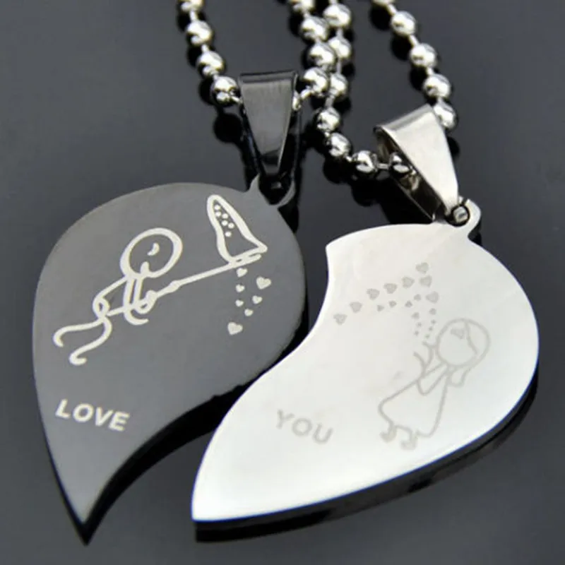 زوج واحد من القلائد العصرية المصنوعة من الفولاذ المقاوم للصدأ على شكل لغز الحب للزوجين هدية مجوهرات للأولاد والبنات والأصدقاء