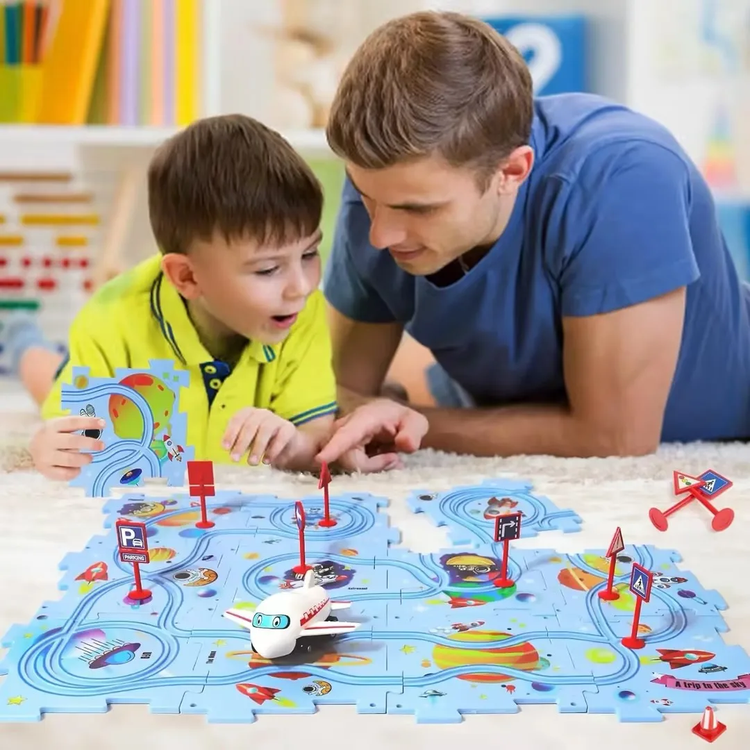 New DIY Electric Railroad Speeder City Scene Construction Assembly Electric Car Automatic Rail Children Puzzle Education Toys
