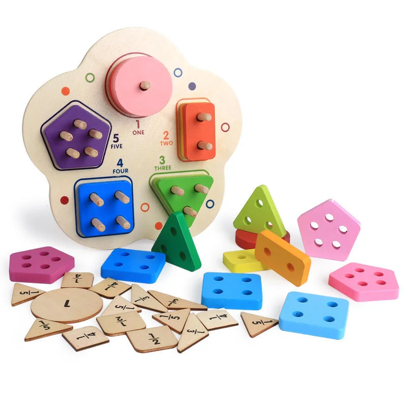 Cartoon Building  Geometrical Game Puzzle Wooden Fruit Set ColumnEducation  Enlightenment  Toys For Children