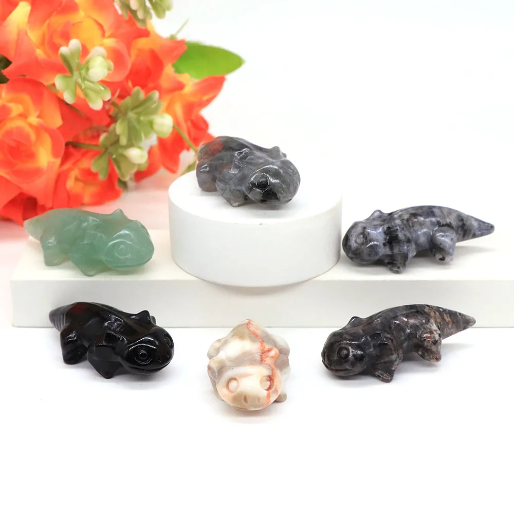 

1.8" Giant Salamander Mini Cute Statue Natural Crystals Rose Quartz Labradorite Animal Stone Carving Healing Reiki Home Decor