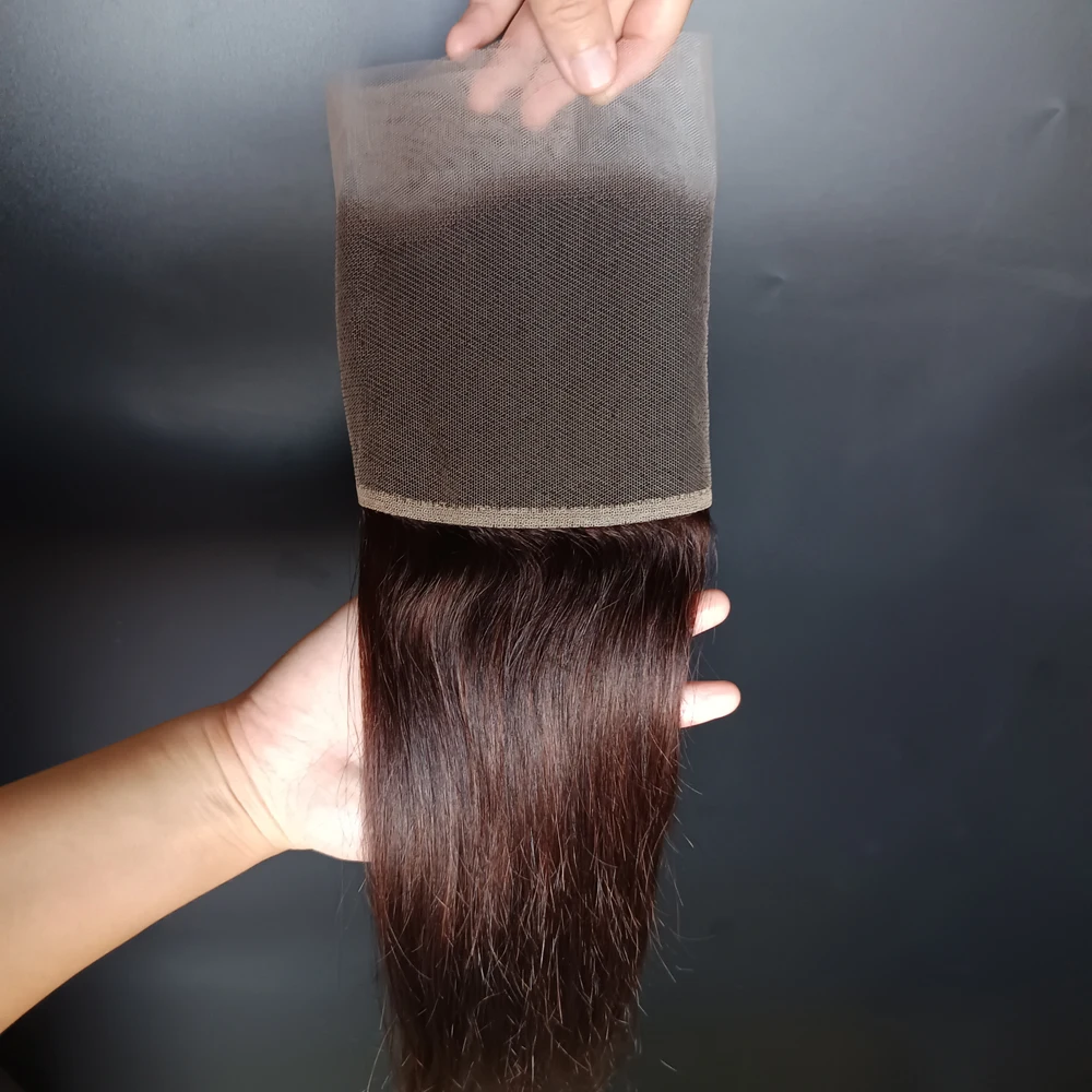 Marrone scuro # 2 capelli umani lisci 13x4 frontali in pizzo con estremità completa capelli vergini brasiliani pre-pizzicati densità 150% 10-20 pollici