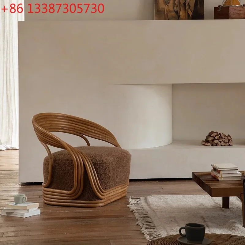 Single sofa chair rattan chair plant real rattan balcony recliner backrest lazy real rattan chair