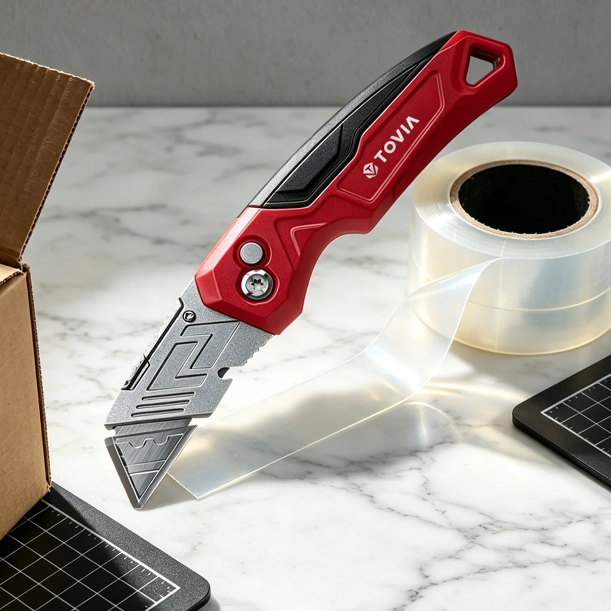Portable Folding Utility Knife Sharp Box Cutter with Non-Slip Handle Built-in Blade Storage for Home Office Warehouse Use