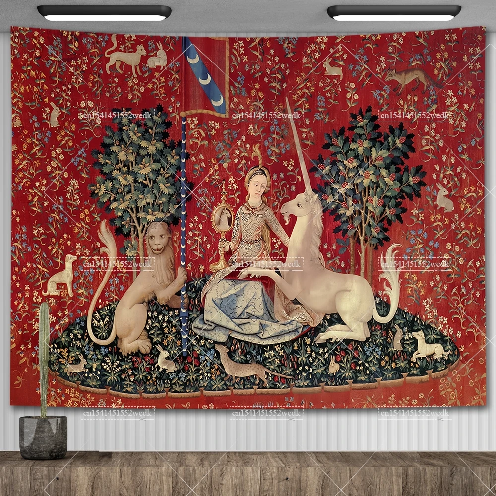 Maiden And Unicorn Medieval Tapestry Wall Hanging Aesthetic Room Decor Ancient Egypt Tapestry Macrame Bedroom Decoration Carpets