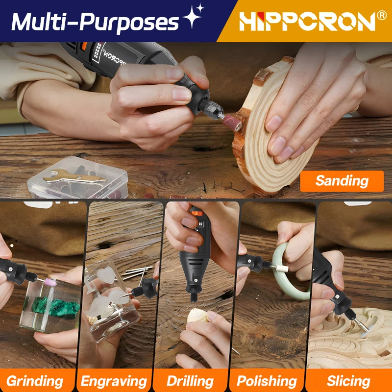 HIPPCRON 30000RPM 220V Mini Drill Electric Carving Pen 5 Speed Rotary Tools Kit Engraver for Grinding Polishing Sanding Slicing image 4