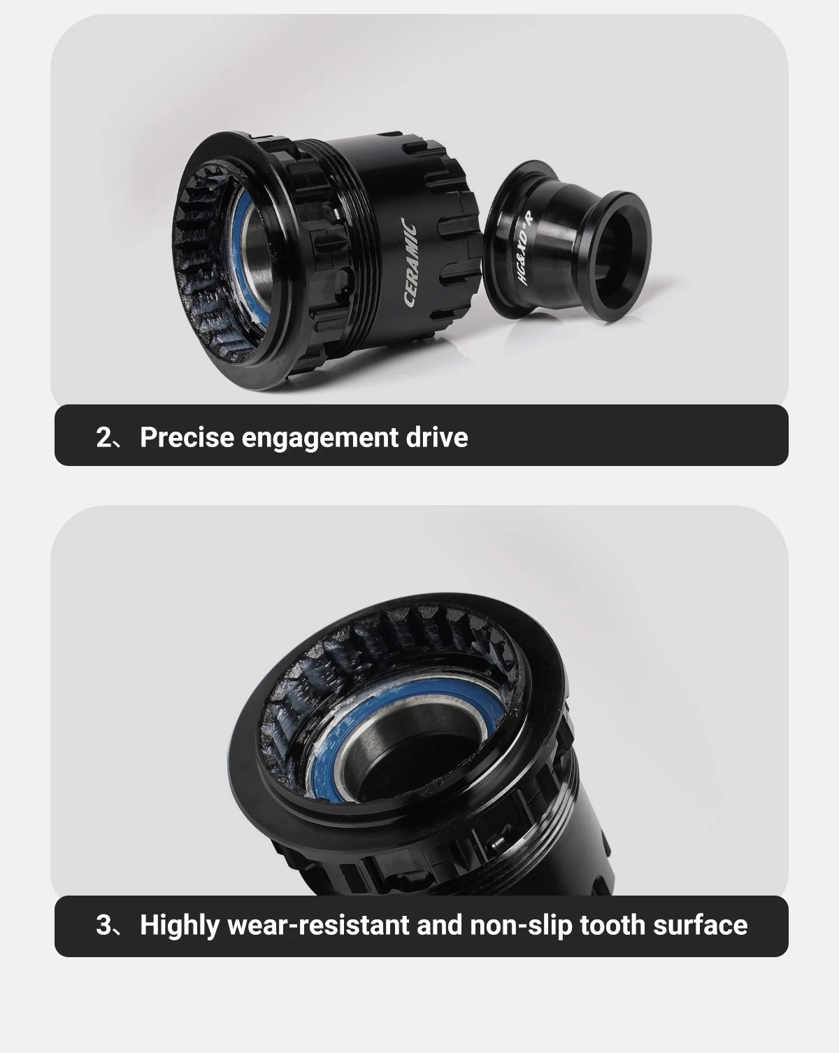 RD13/RD13M/RD17/RD23/RD34-Center Thru Hub Freebody-Nabenkomponenten – Stahl/Keramik – HG/XDR – Detail 4