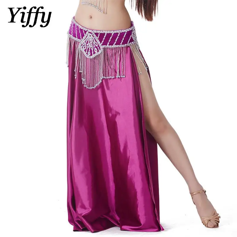 New Pattern Belly Dance Big Swing Skirt Lady Shiny Double Split Sexy Long Skirt Adult Stage Performance Goddess Attire