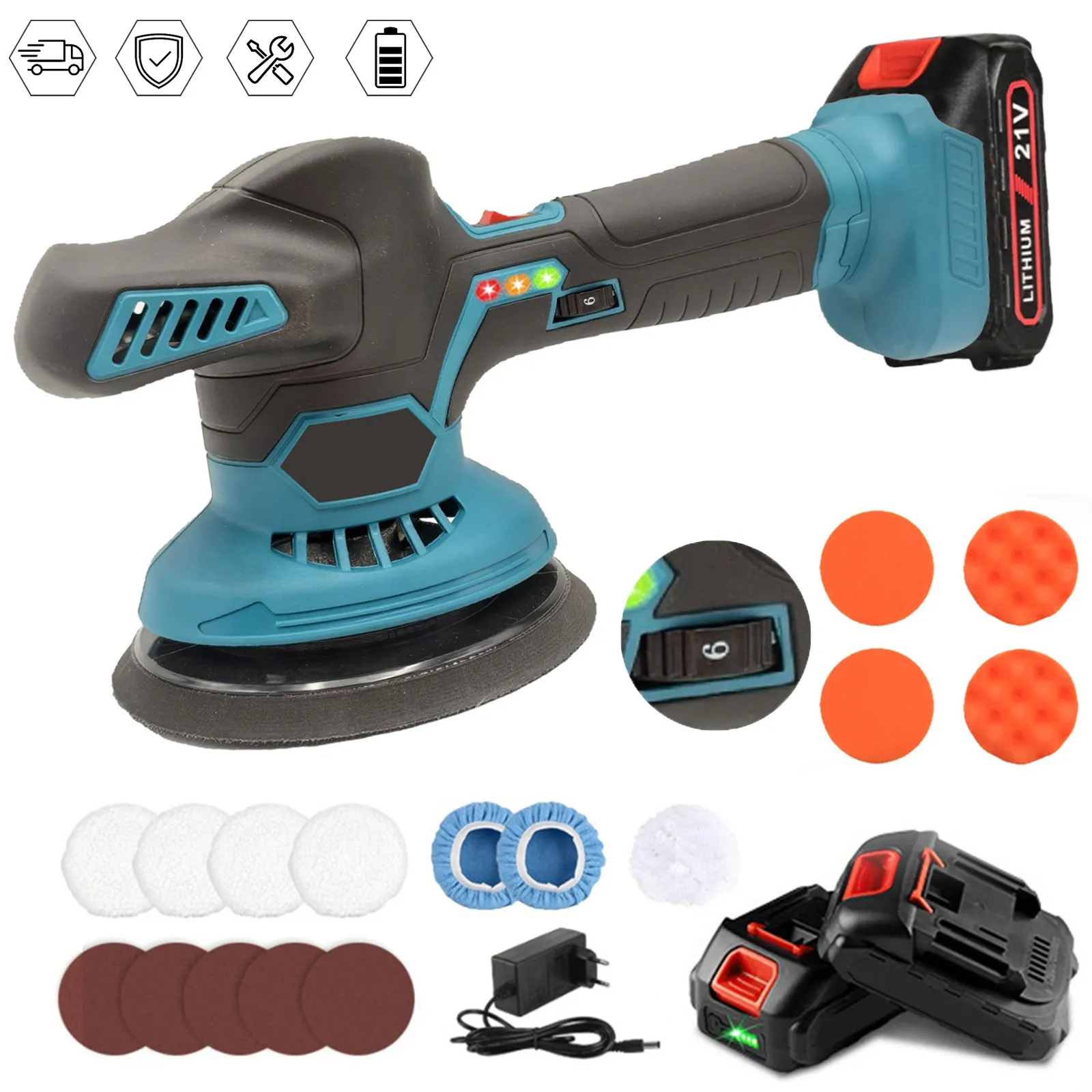 Draadloze 6 Versnellingen Elektrische Auto Polijstmachine Elektrische Polijstpot Tool Draadloze Auto Polish Horloge Machine Voor Makita 21V Batterij - afbeelding 2