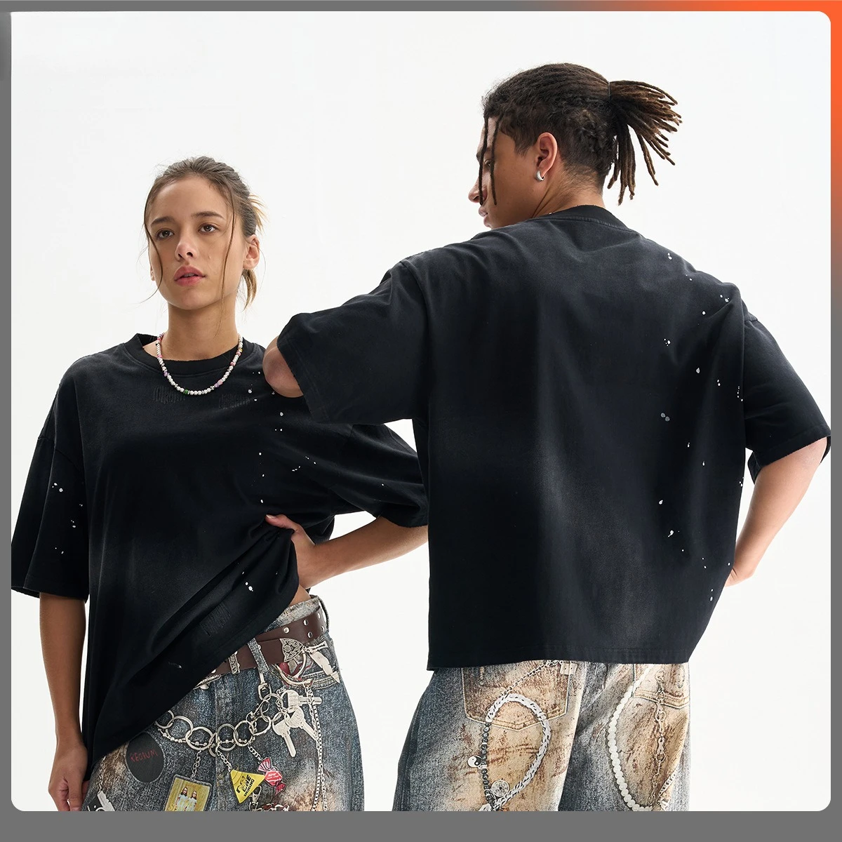 Men's Clothing | Loose Micro Short Splash Ink Spray Ma Liu Short Sleeve High Quality Heavy Cotton Shoulder Wear T-Shirt